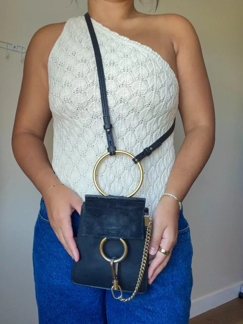 Chloe Faye Mini Bracelet Bag | Black Suede Leather Crossbody | Designer Purse